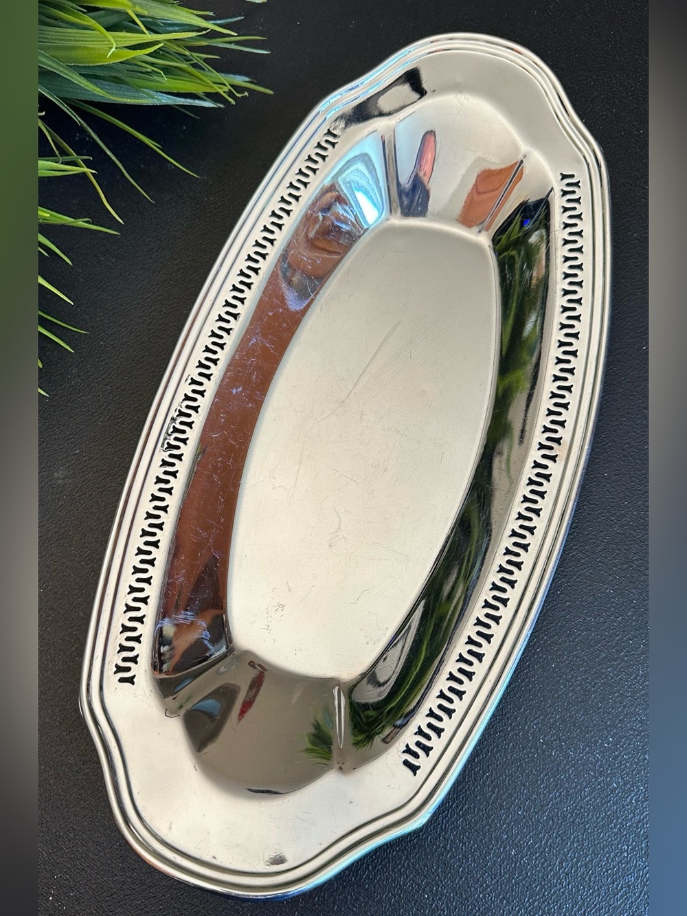 Vintage Silver-Tone Oval Serving Tray